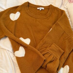 Madewell Tan Sweater with White Hearts